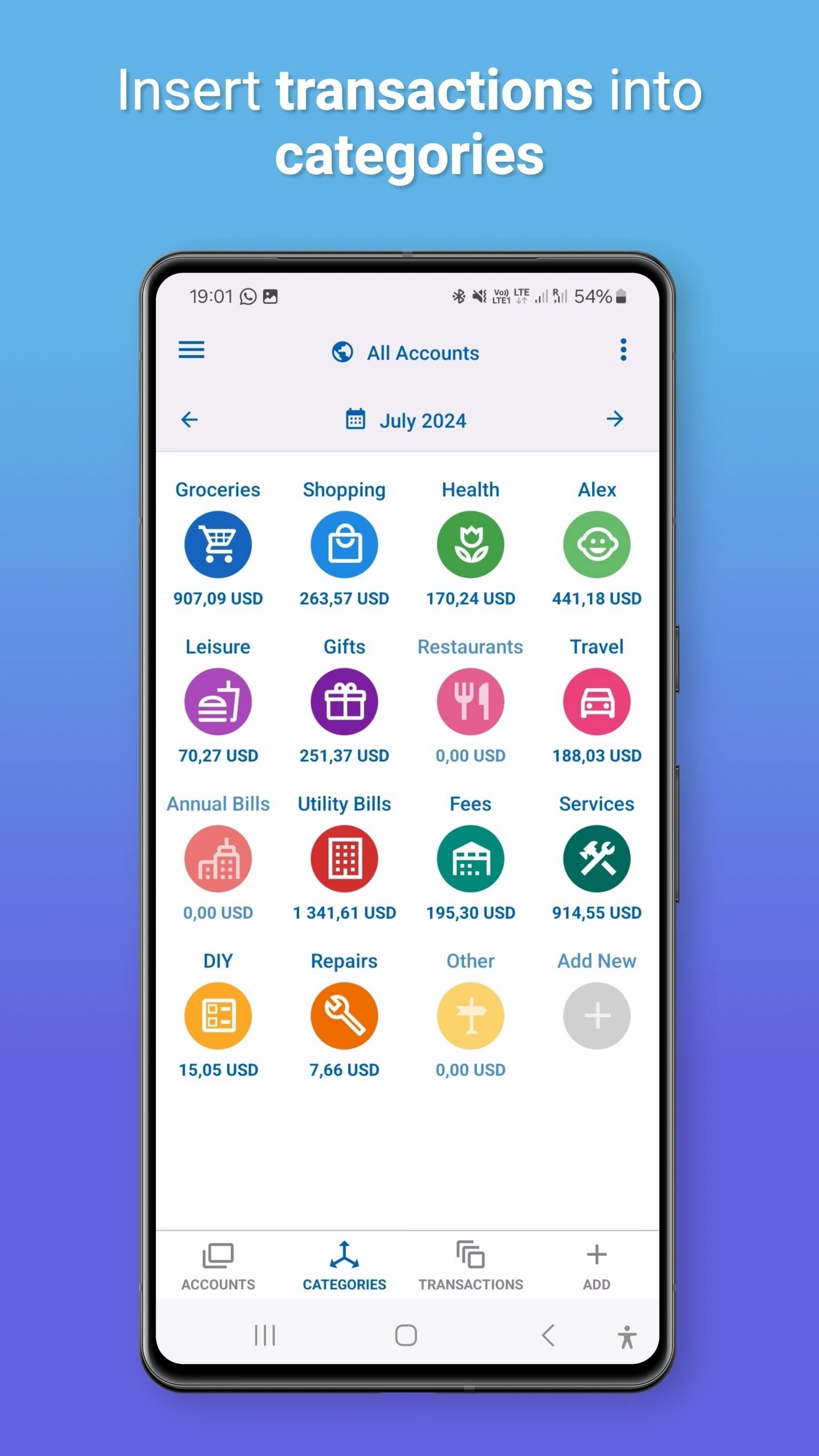 Insert transactions into categories